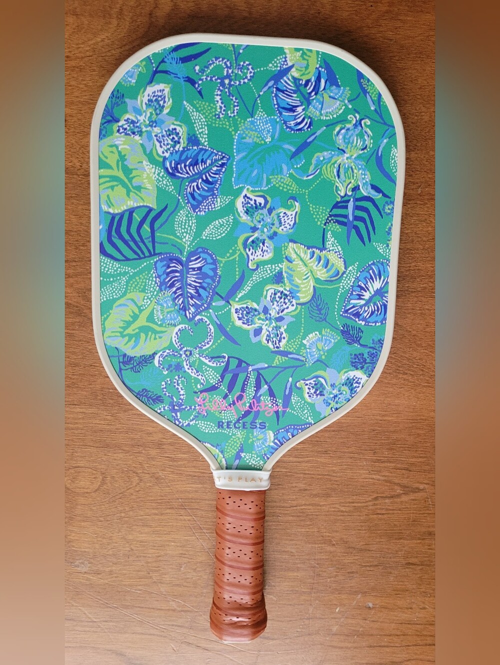 RECESS Brand Lilly Pulitzer Floral Pickleball Paddle - Green & Blue.